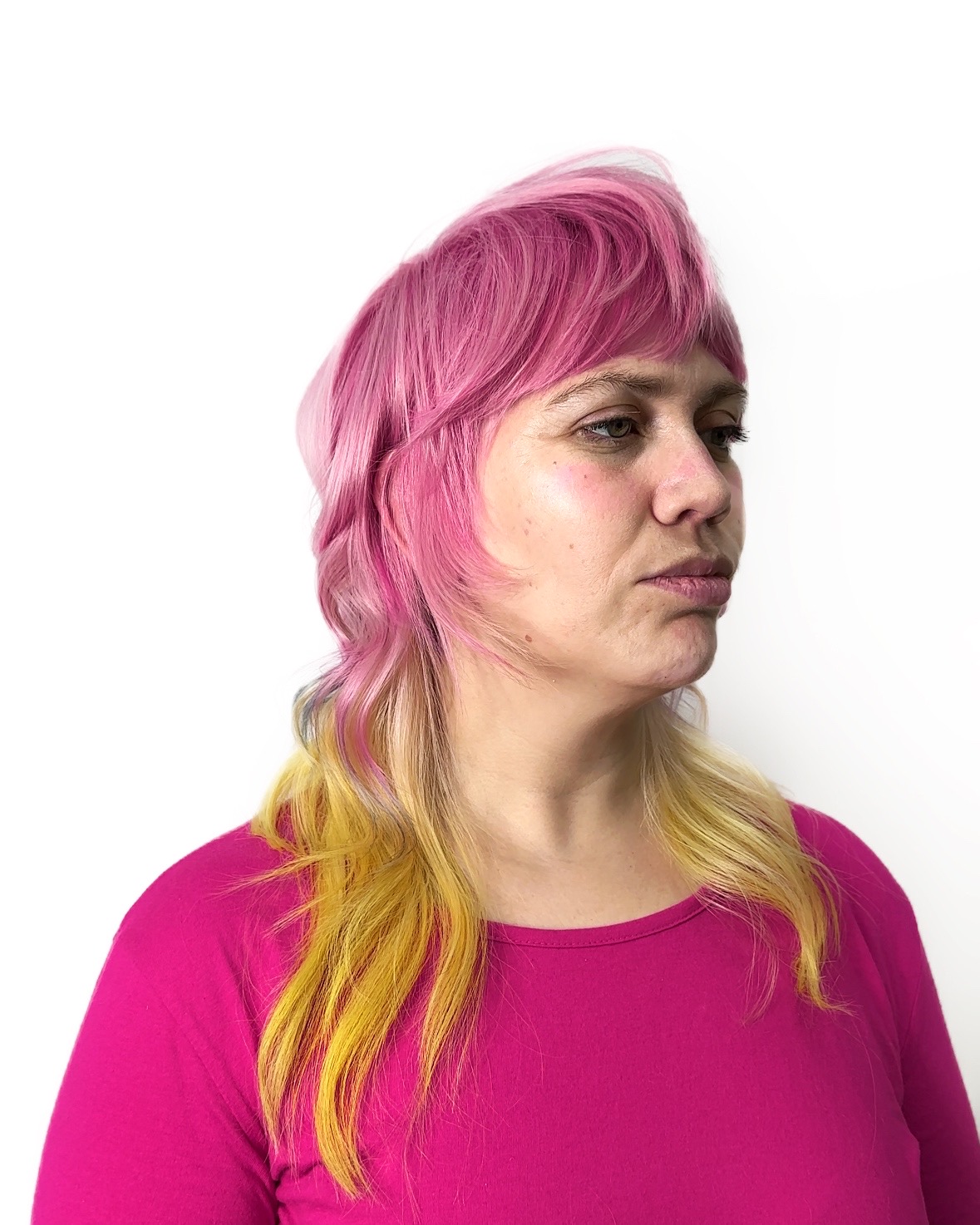 Shag rosa y amarillo realizado en Medussa Hair, Madrid